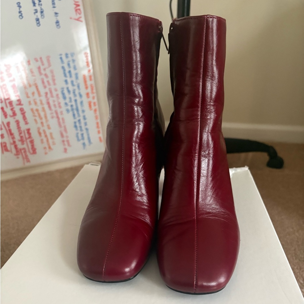 Zara Women's Burgundy Leather Ankle Boots